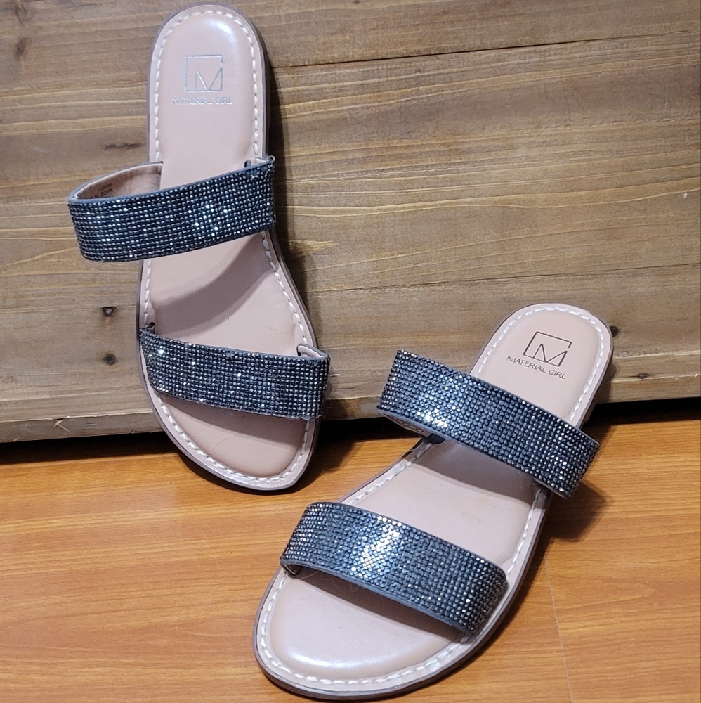 NWOT Material Girl Ginnie Open Toe Slides Flats In Gray